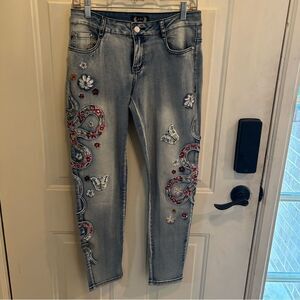 A.Z.I.  Blue Jeans with Floral and Bead Embroidery